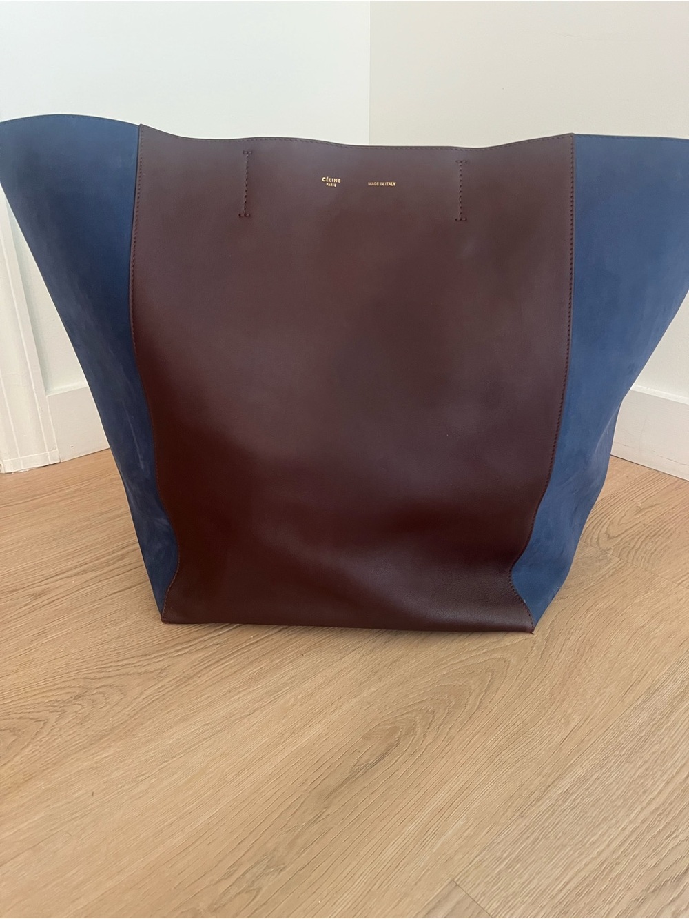 Celine Brown and Blue Two-Tone Leather Tote